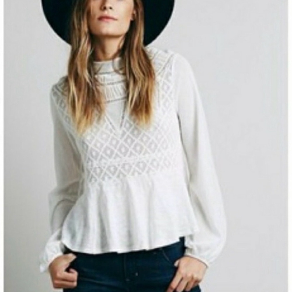Free People Lace Peplum Blouse – Ivory | Size XS | Pre-Owned